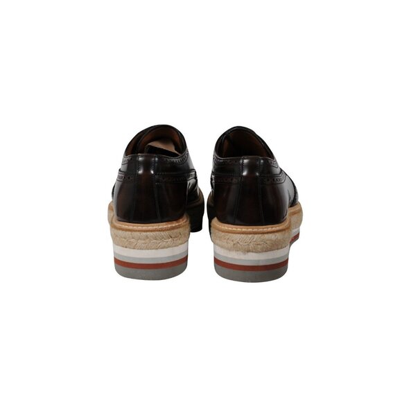 Prada Men Platform Brogue US 9 UK 8 Brown Leather Wingtip Espadrille Medallion - Picture 6 of 11